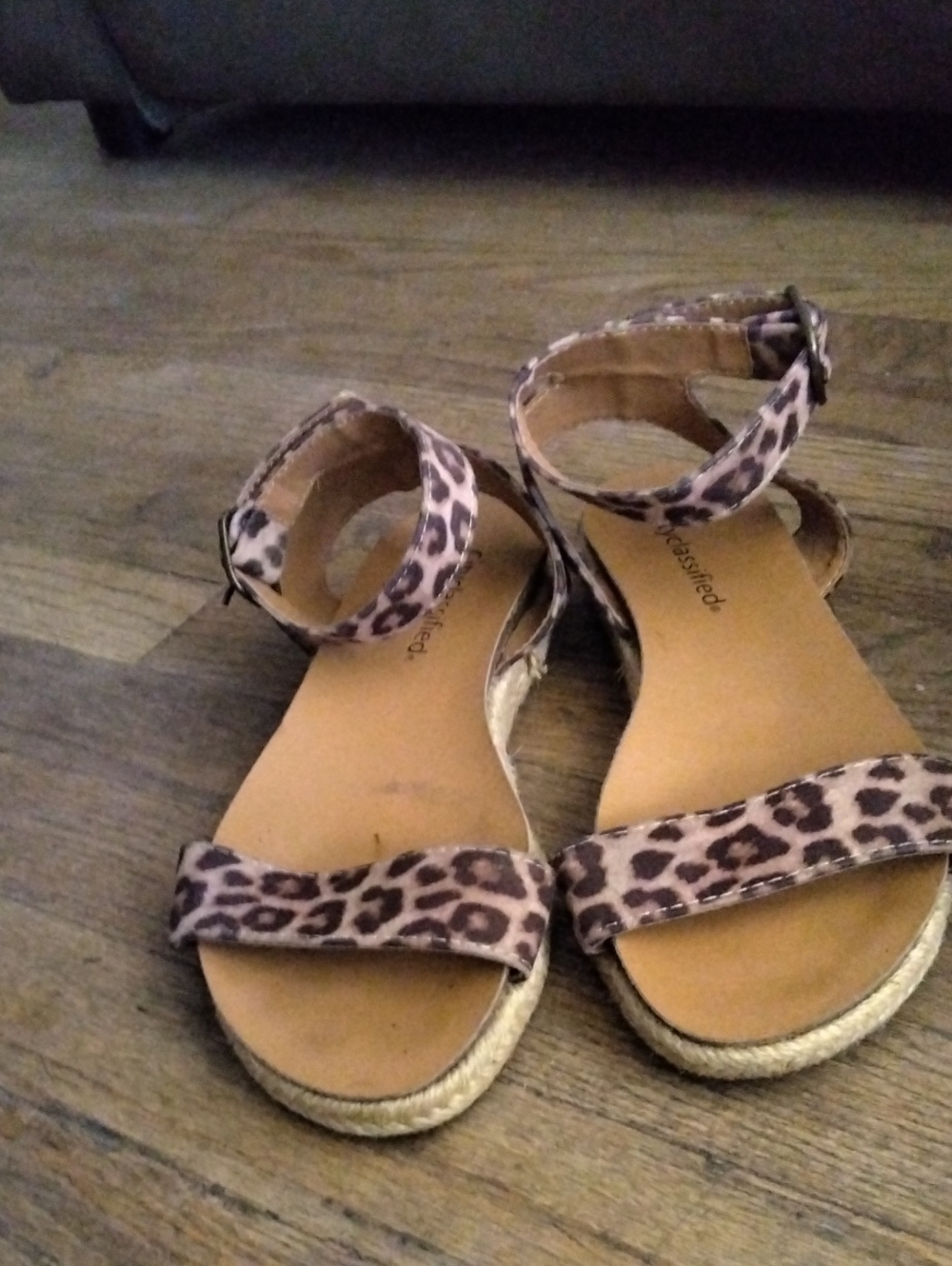 Girls Leopard Print Ankle-Strap Sandals - Brown